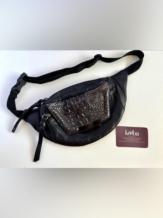 Kooba Panama Leather Belt Bag Black Croc Embossed Waist Crossbody - Picture 2 of 11